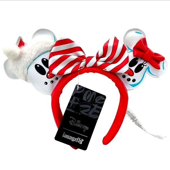 Loungefly Snowman Mickey Christmas Bow Red Headband Disney Parks Minnie Ears